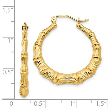 14k yellow gold bamboo hoop earrings 27mm