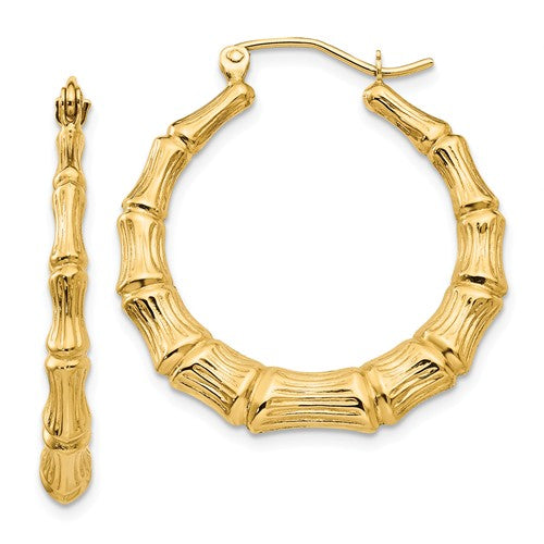 14k yellow gold bamboo hoop earrings 27mm