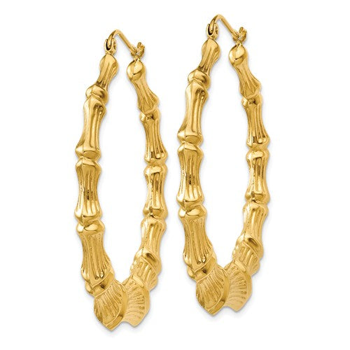 14k yellow gold bamboo hoop earrings 41mm