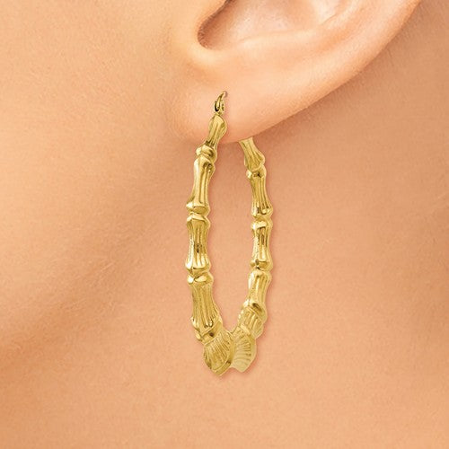 14K Yellow Gold Bamboo Hoop Earrings 41mm