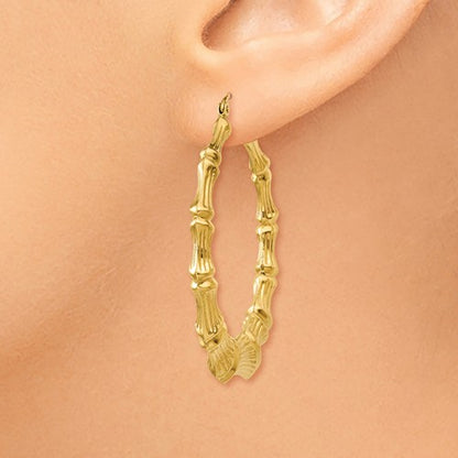 14k yellow gold bamboo hoop earrings 41mm
