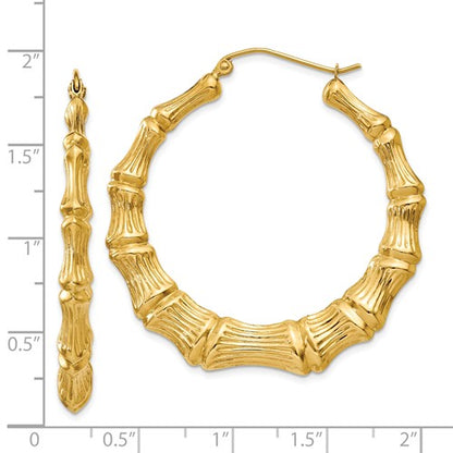 14k yellow gold bamboo hoop earrings 41mm