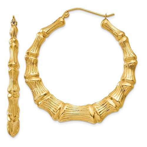 14k yellow gold bamboo hoop earrings 41mm