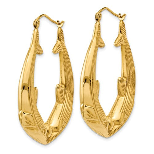 14k yellow gold dolphin hoop earrings 30mm