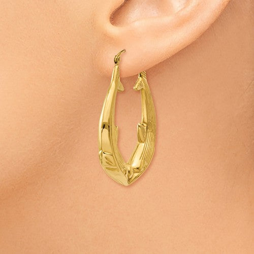 14k yellow gold dolphin hoop earrings 30mm