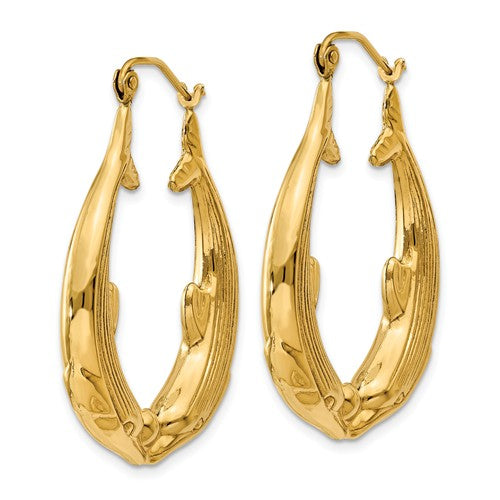 14k yellow gold dolphin hoop earrings 23mm