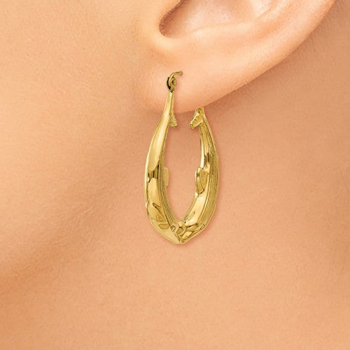 14k yellow gold dolphin hoop earrings 23mm
