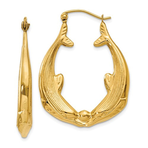 14k yellow gold dolphin hoop earrings 23mm