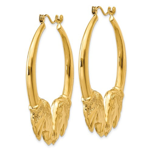 14K Yellow Gold Horse Hoop Earrings 38mm