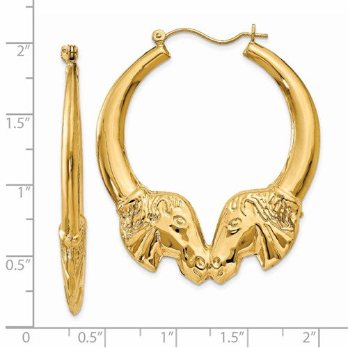 14K Yellow Gold Horse Hoop Earrings 38mm