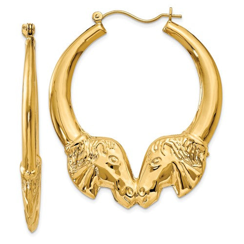 14k yellow gold horse hoop earrings 38mm