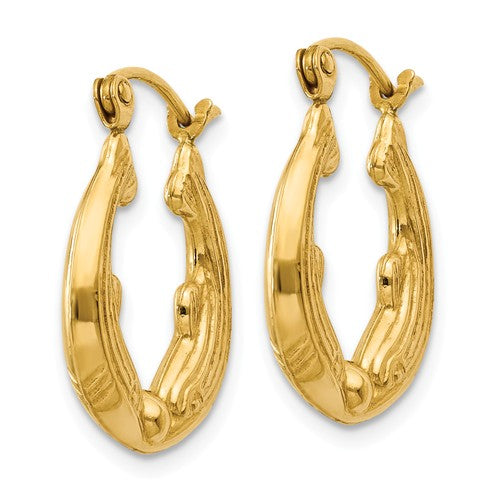 14K Yellow Gold Dolphin Hoop Earrings 14mm