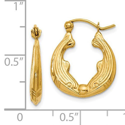 14k yellow gold dolphin hoop earrings 14mm