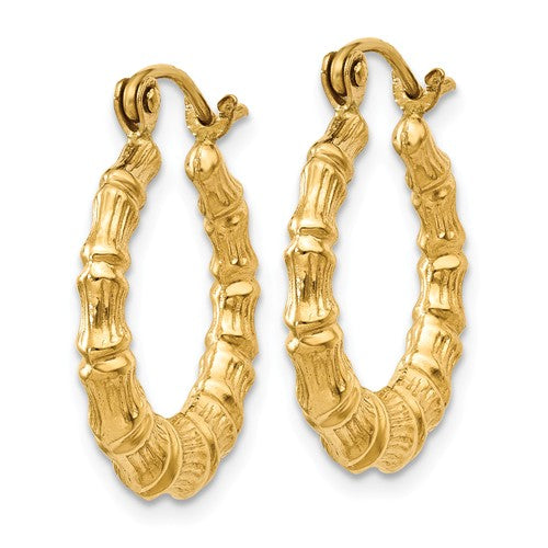 14k yellow gold bamboo hoop earrings 17mm