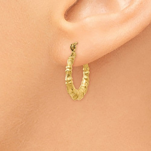 14K Yellow Gold Bamboo Hoop Earrings 17mm