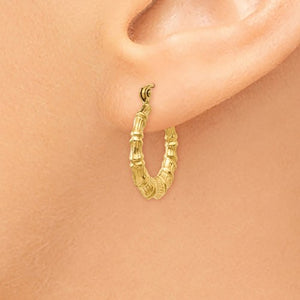 14K Yellow Gold Bamboo Hoop Earrings 17mm