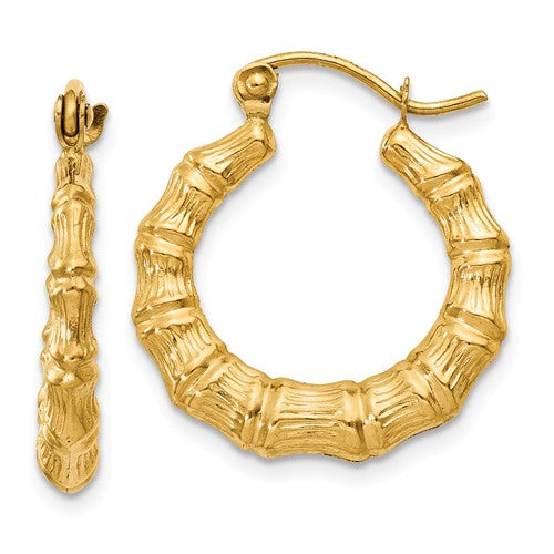 14k yellow gold bamboo hoop earrings 17mm