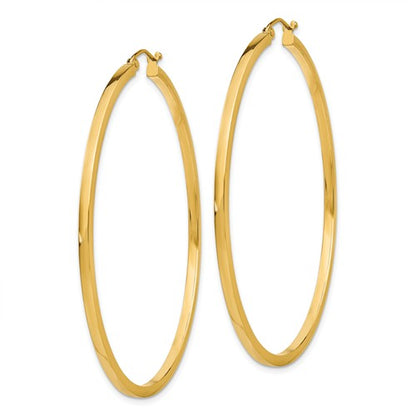 14k yellow gold square tube round hoop earrings 55mm x 2mm