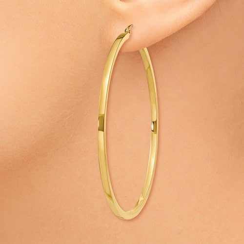 14k yellow gold square tube round hoop earrings 55mm x 2mm