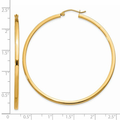 14k yellow gold square tube round hoop earrings 55mm x 2mm