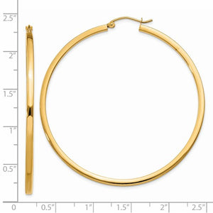 14k Yellow Gold Square Tube Round Hoop Earrings 55mm x 2mm