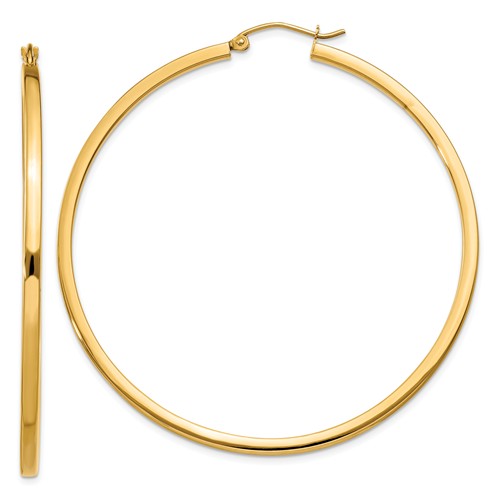 14k yellow gold square tube round hoop earrings 55mm x 2mm