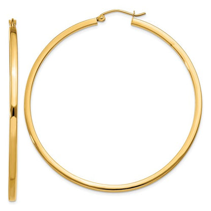 14k yellow gold square tube round hoop earrings 55mm x 2mm
