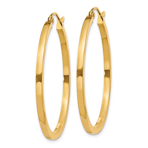 14k yellow gold square tube round hoop earrings 35mm x 2mm