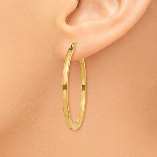 14k yellow gold square tube round hoop earrings 35mm x 2mm