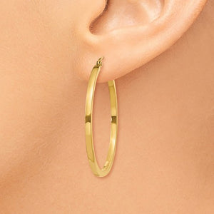 14k Yellow Gold Square Tube Round Hoop Earrings 35mm x 2mm