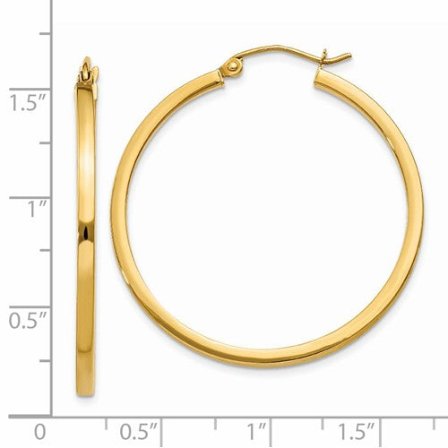 14k yellow gold square tube round hoop earrings 35mm x 2mm