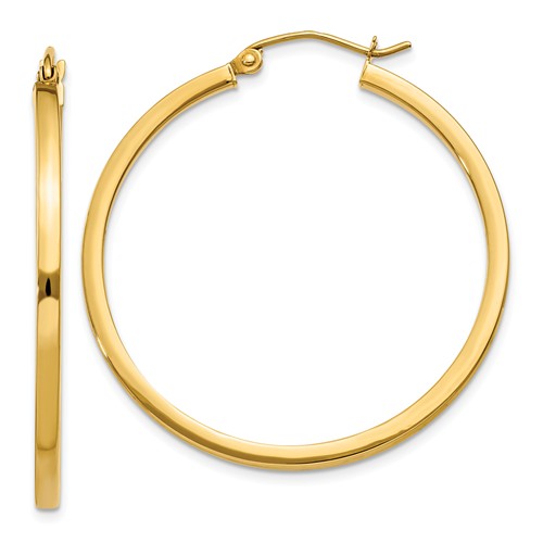 14k yellow gold square tube round hoop earrings 35mm x 2mm