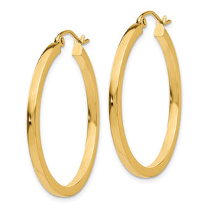 14k Yellow Gold Square Tube Round Hoop Earrings 30mm x 2mm