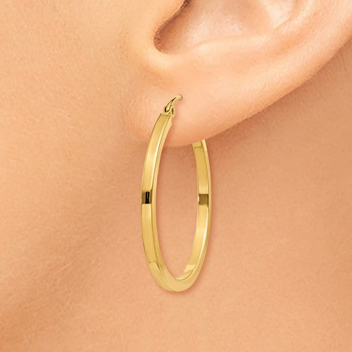 14k yellow gold square tube round hoop earrings 30mm x 2mm