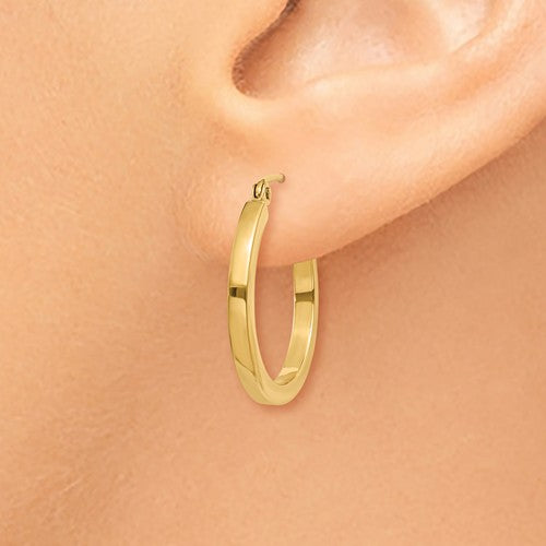14k Yellow Gold Square Tube Round Hoop Earrings 20mm x 2mm