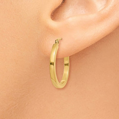 14k yellow gold square tube round hoop earrings 20mm x 2mm