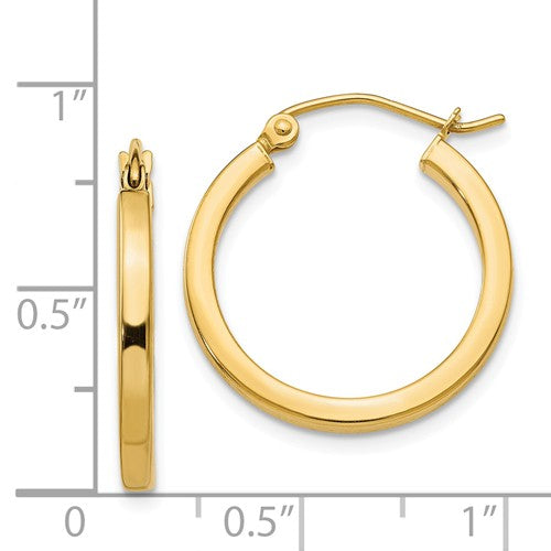 14k yellow gold square tube round hoop earrings 20mm x 2mm