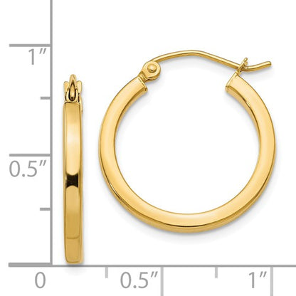 14k yellow gold square tube round hoop earrings 20mm x 2mm