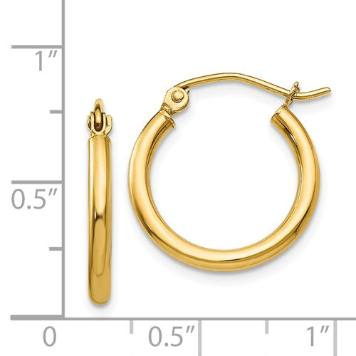 14k yellow gold classic round hoop earrings 17mmx2mm