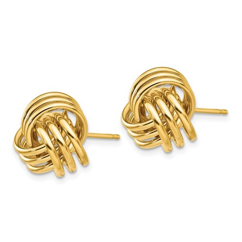 14k yellow gold 12mm triple love knot post earrings cklt570