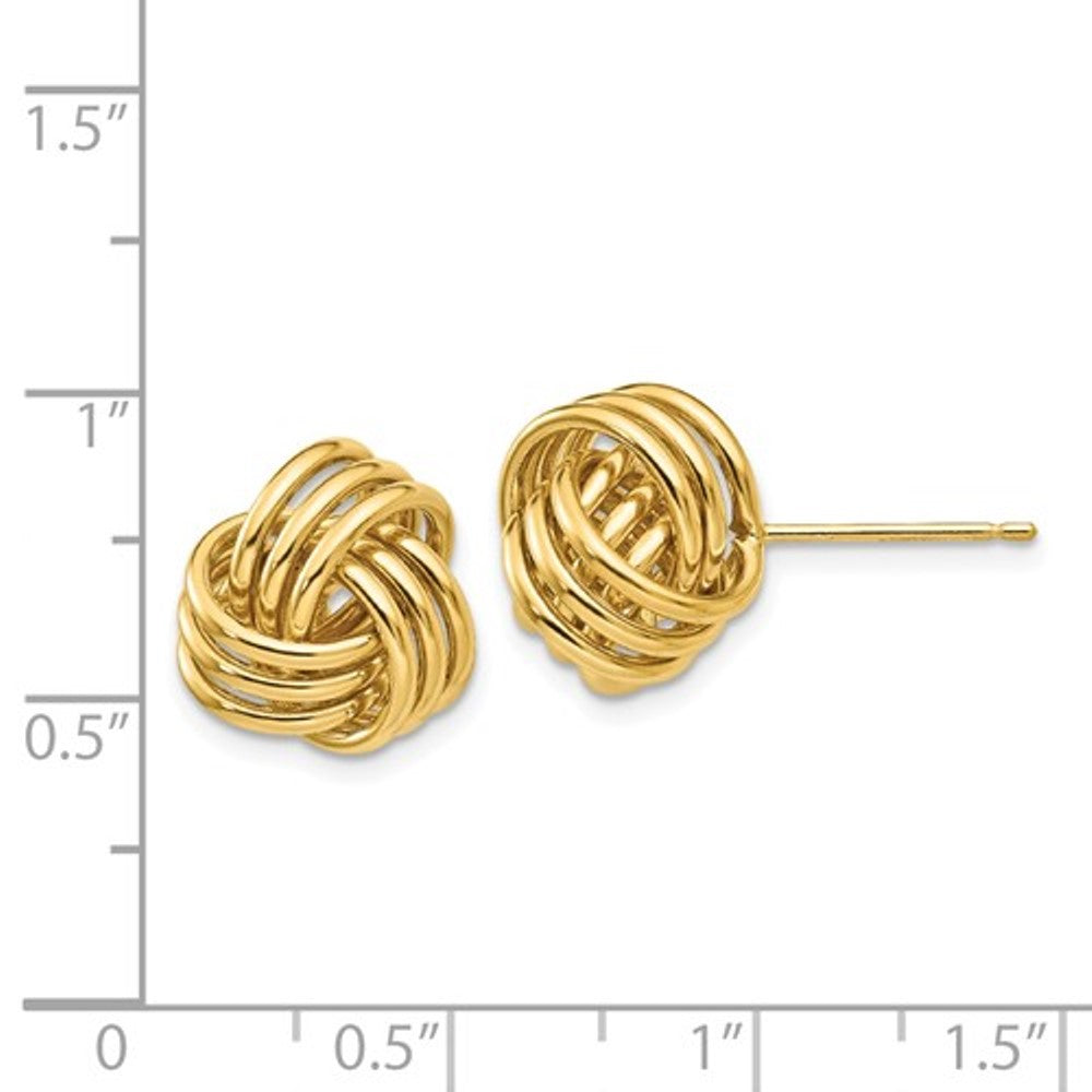 14k yellow gold 12mm triple love knot post earrings cklt570