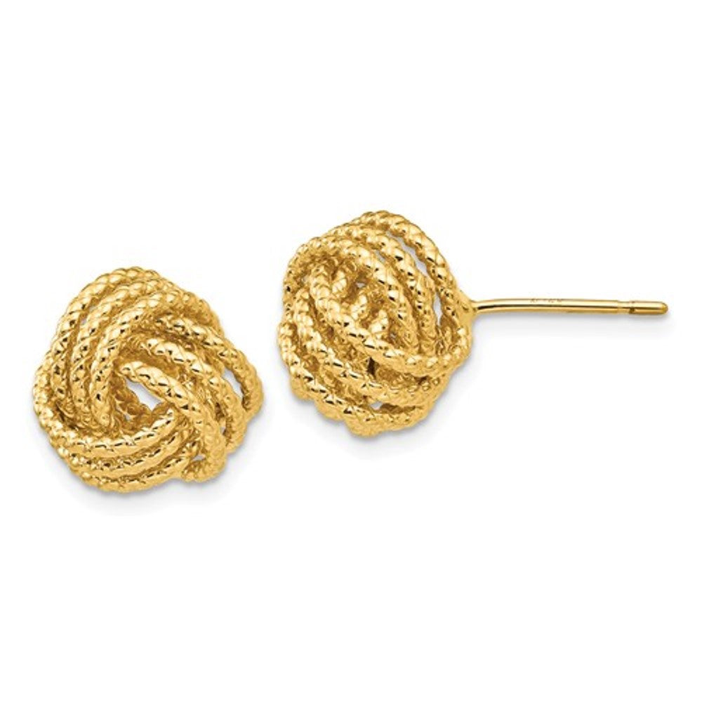 14k yellow gold 12mm love knot post stud earrings
