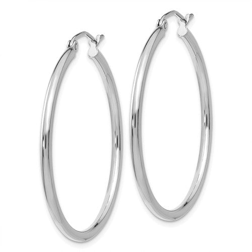 14k White Gold Classic Round Hoop Earrings 35mmx2mm