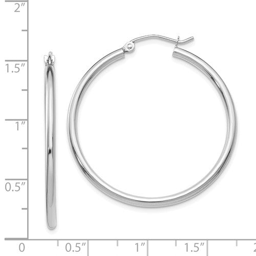 14k white gold classic round hoop earrings 35mmx2mm
