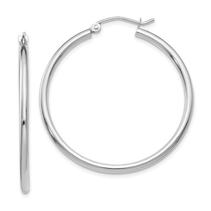 14k white gold classic round hoop earrings 35mmx2mm