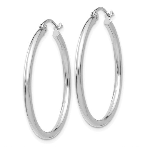 14k white gold classic round hoop earrings 30mmx2mm
