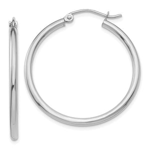 14k White Gold Classic Round Hoop Earrings 30mmx2mm