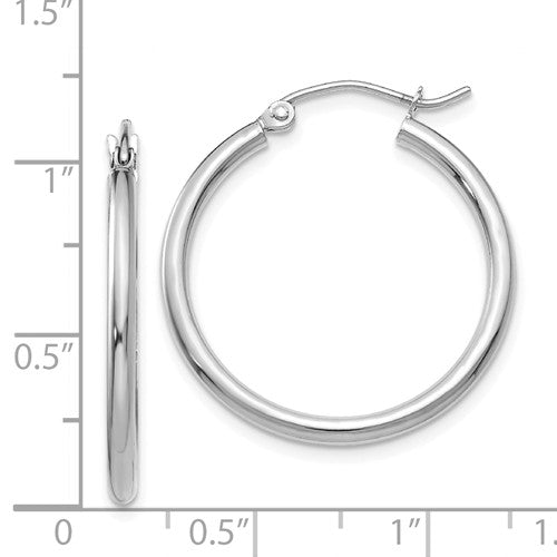 14k white gold classic round hoop earrings 25mmx2mm