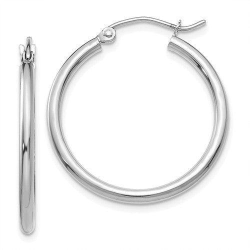 14k white gold classic round hoop earrings 25mmx2mm