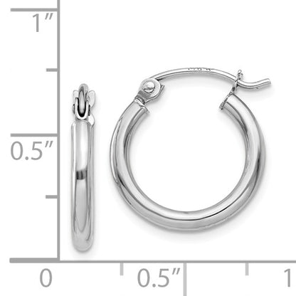 14k white gold classic round hoop earrings 15mmx2mm